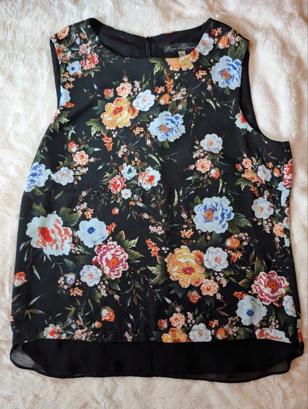 Rose & Olive Black Floral Sleeveless Top Women's Size Small